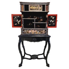 Antique Asian Lacquered and Inlayed Cabinet