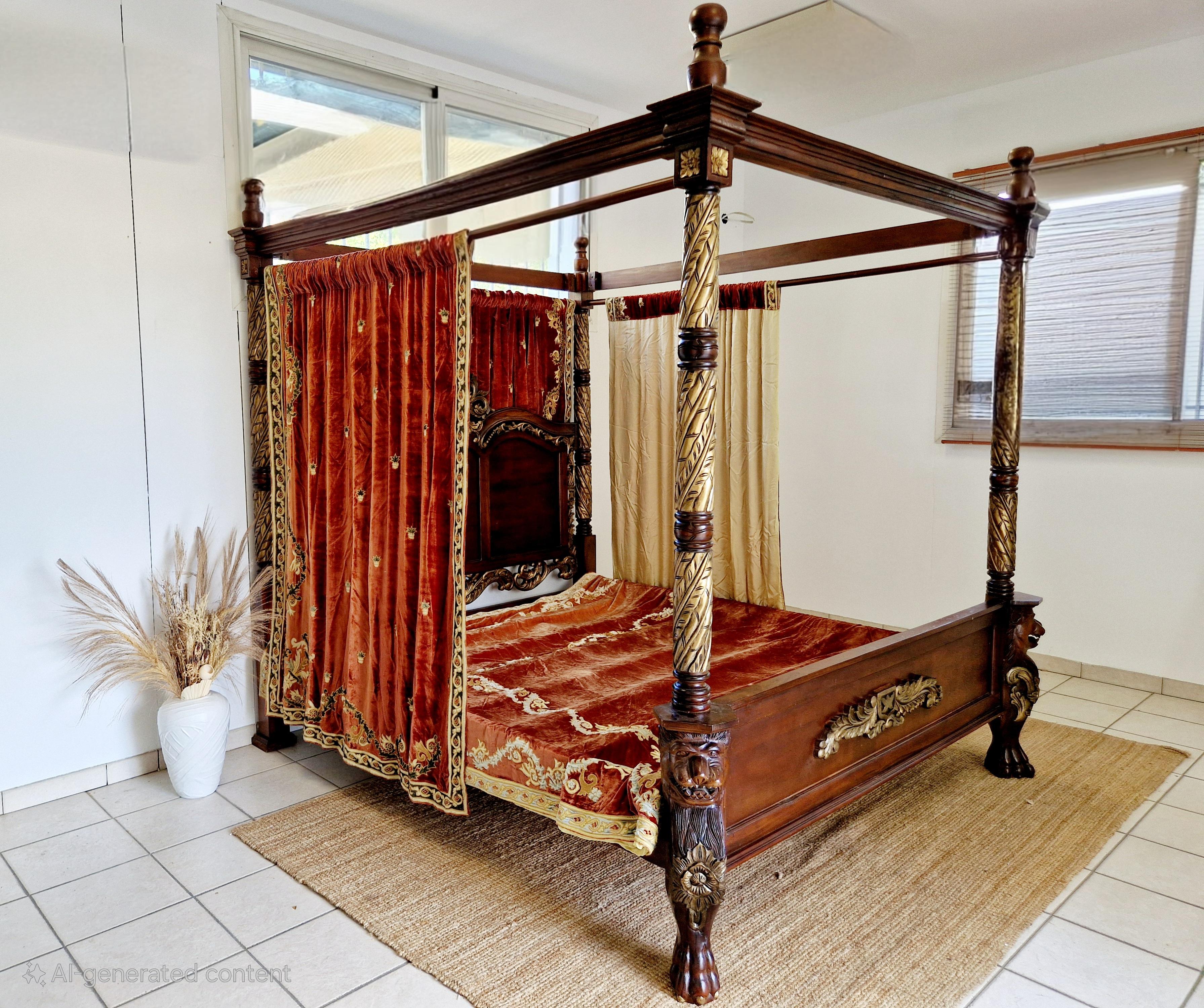 Renaissance Lit à baldaquin à quatre colonnes Super King Size en vente