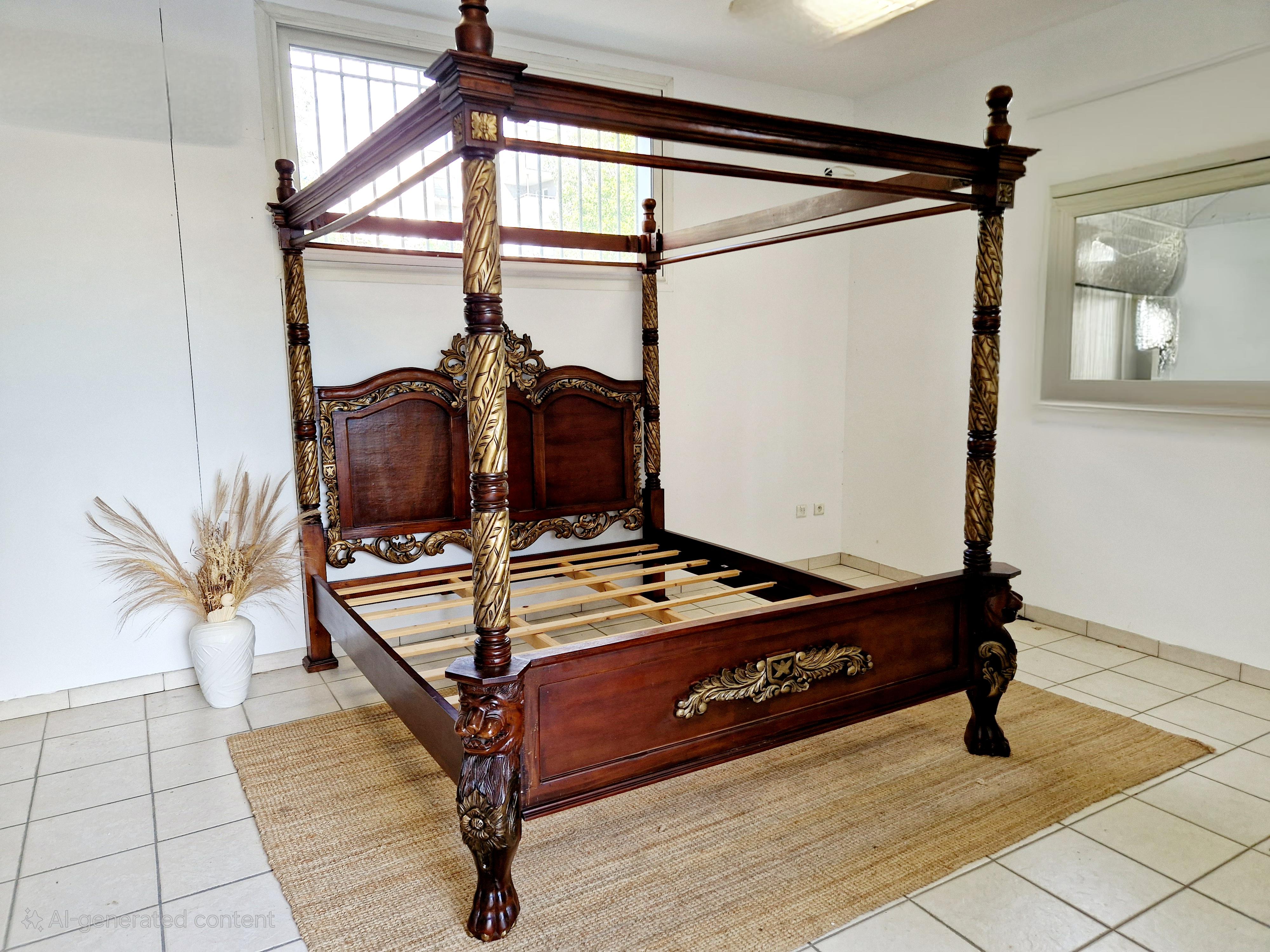 Lit à baldaquin à quatre colonnes Super King Size en vente 12