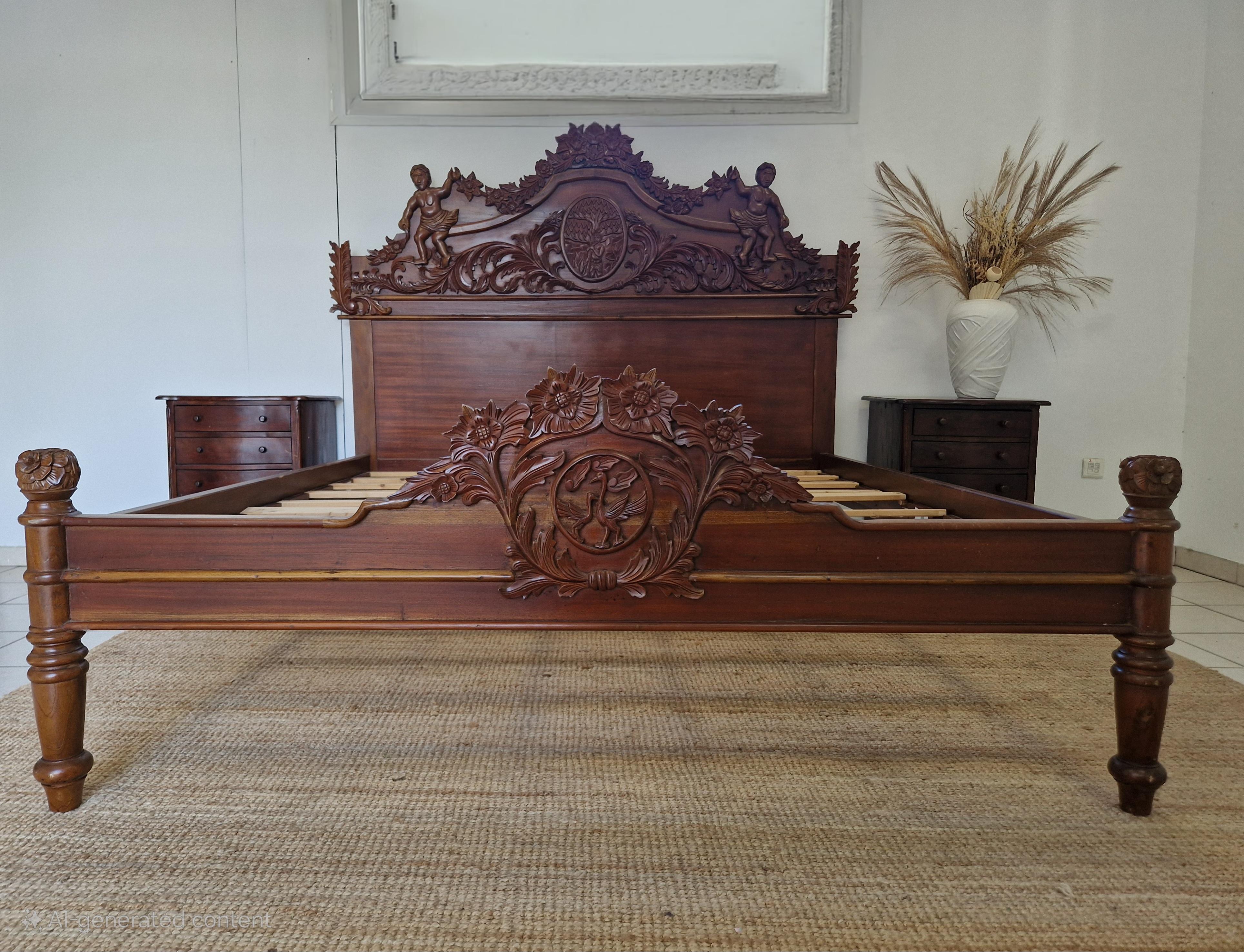 Lit king size et tables de nuit de style Renaissance en vente 6