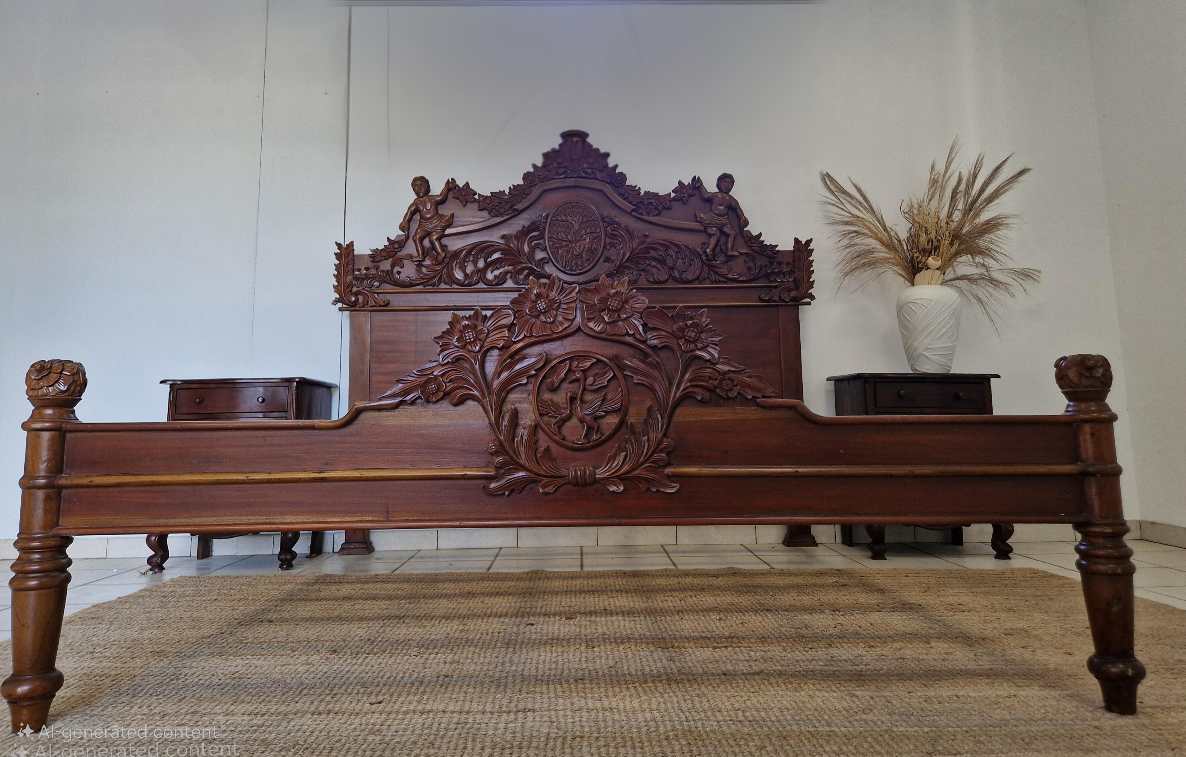 Lit king size et tables de nuit de style Renaissance en vente 9
