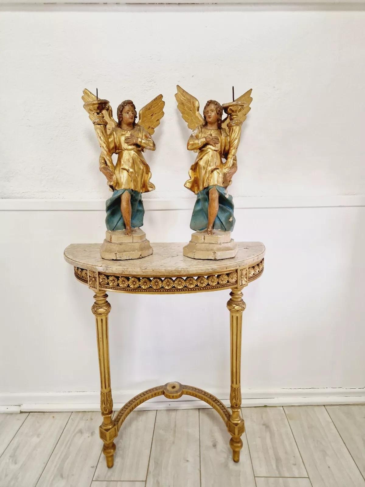 Pair of Antique 18th Century Angel Torch Holders For Sale 3