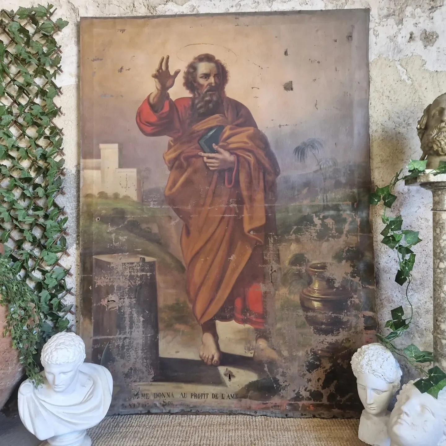 Dieses riesige, einzigartige französische Ölgemälde zeigt eine fesselnde Szene des Heiligen Matthias in kräftigen Farbtönen. Mit einer Größe von 2 m x 1,5 m ist diese Fototapete die perfekte Ergänzung für jede Grand-Hauseinrichtung. Das Wandgemälde