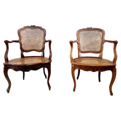 Antique French Cane Armchairs, Walnut & Cane, Louis XVI Style, 1700s