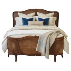 Vintage French Louis XV Style Caned Demi Corbeille Bed , EU King Size, 1940