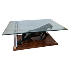 1970s Claude Dalle Coffee Table, Burr Wood & Bronze Panther Design