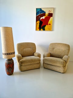 Pair of 1970s Postmodern Italian Club Chairs Saporiti Italia Chenille
