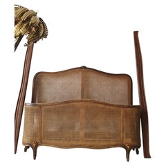 Antique French Cane Demi Corbielle Bed Louis XV Style Full Size