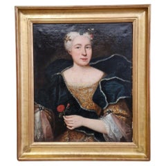Dipinto a olio del XVIII secolo raffigurante Maria Anna Adelheid, bifacciale, incorniciato