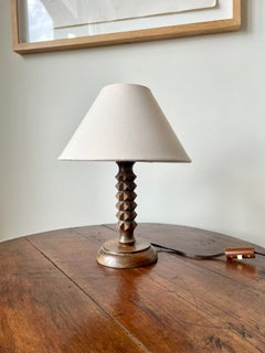 Vintage French mid century turned wood table lamp, Charles Dudouyt style