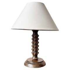 Vintage French mid century turned wood table lamp, Charles Dudouyt style