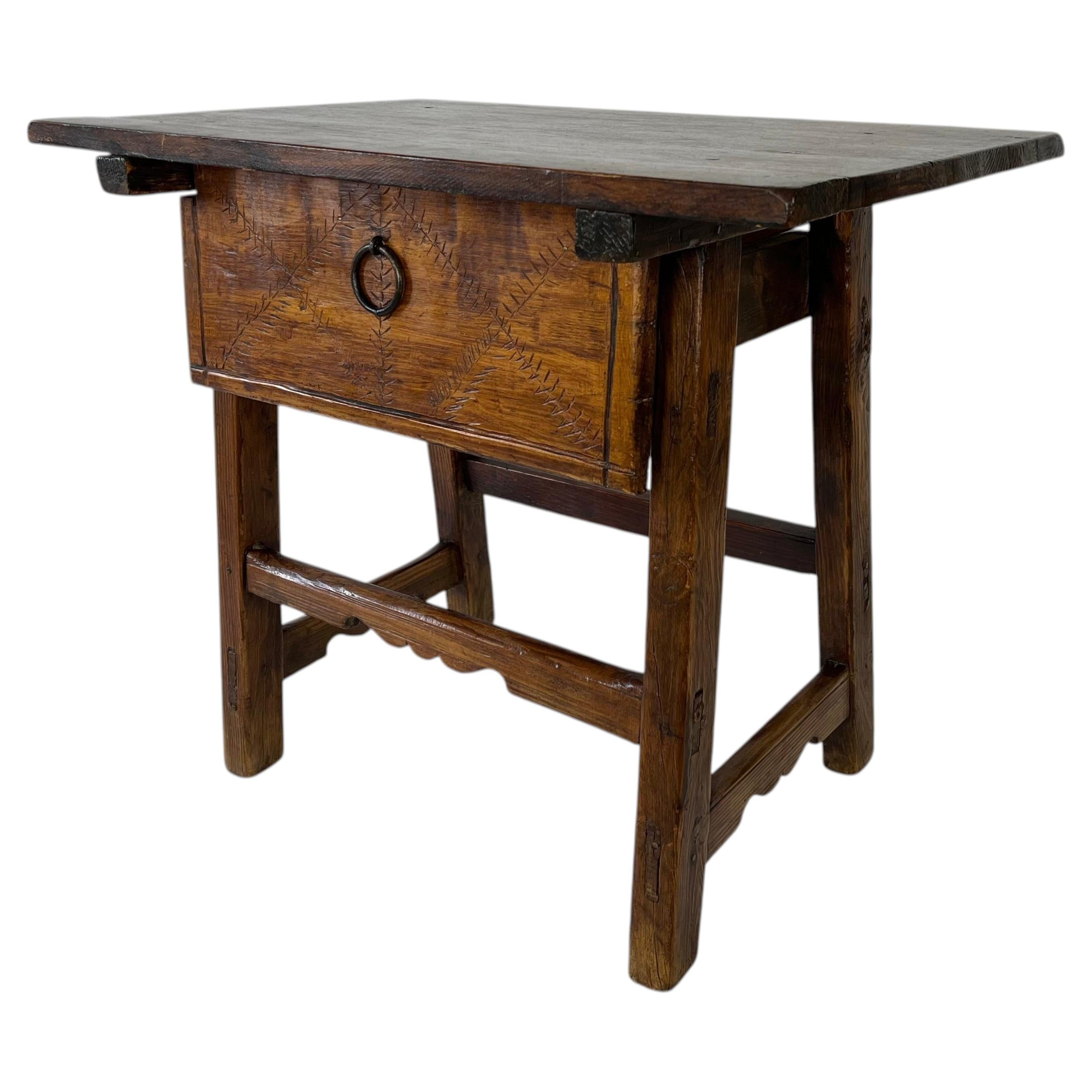 Vintage rustic primitive style side table with drawer