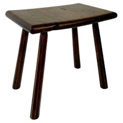 Primitive 19th century English oak stool / side table