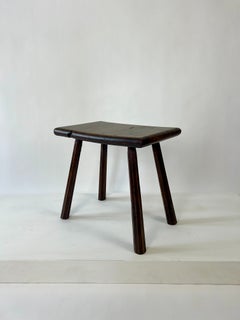 Primitive 19th century English oak stool / side table