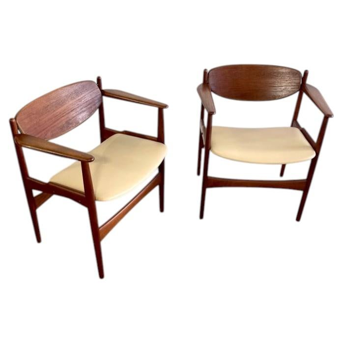 Arne Hovmand Olsen Rare Danish Modern Teak Chairs For Sale