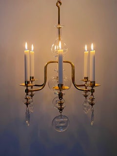 Lustre en fer et verre doré 24 carats des années 1960 par Erik Höglund - Boda Glasbruk