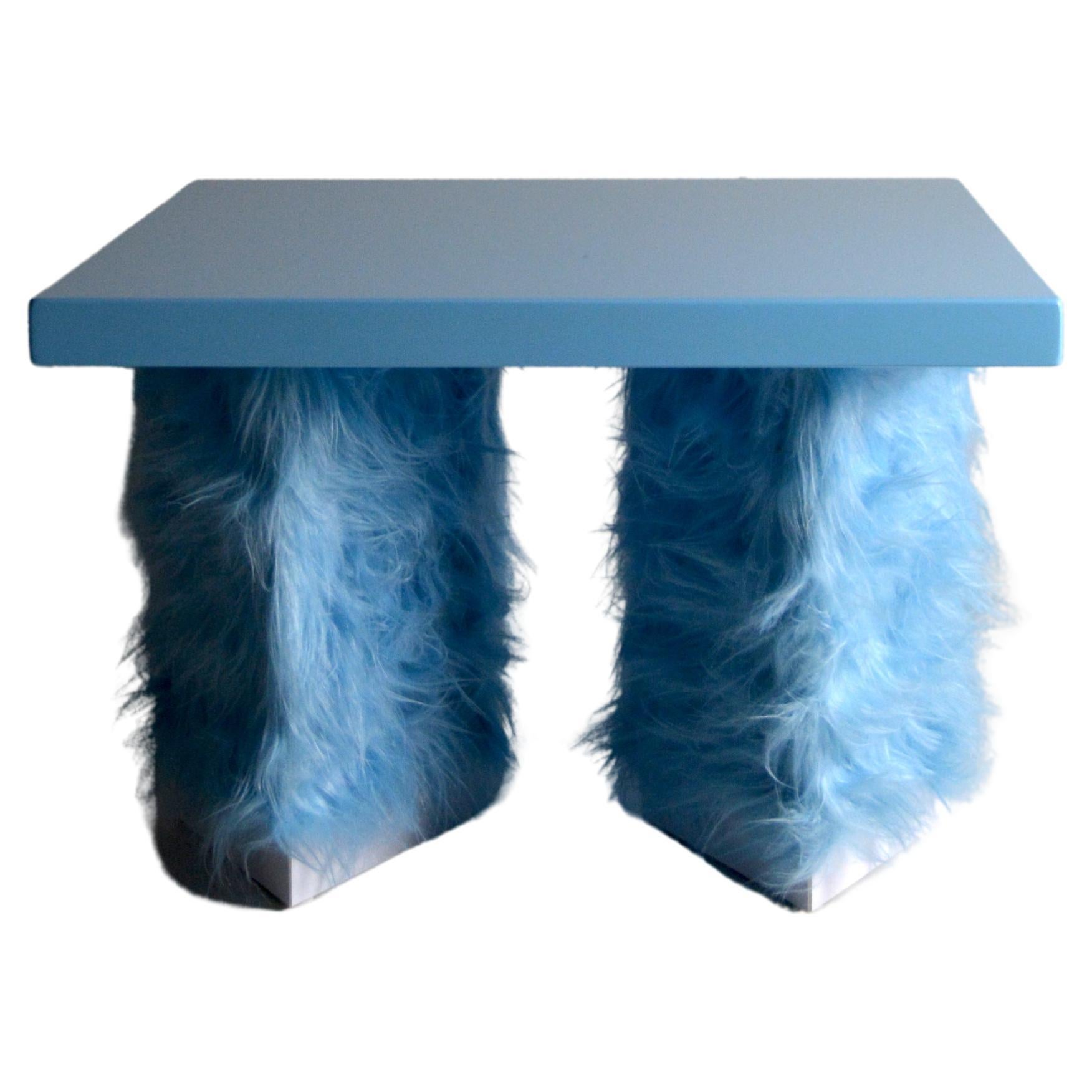 Eccentrico Studio Greca contemporary light blue fur lacquered wood coffee table For Sale