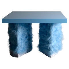 Vintage Eccentrico Studio Greca contemporary light blue fur lacquered wood coffee table
