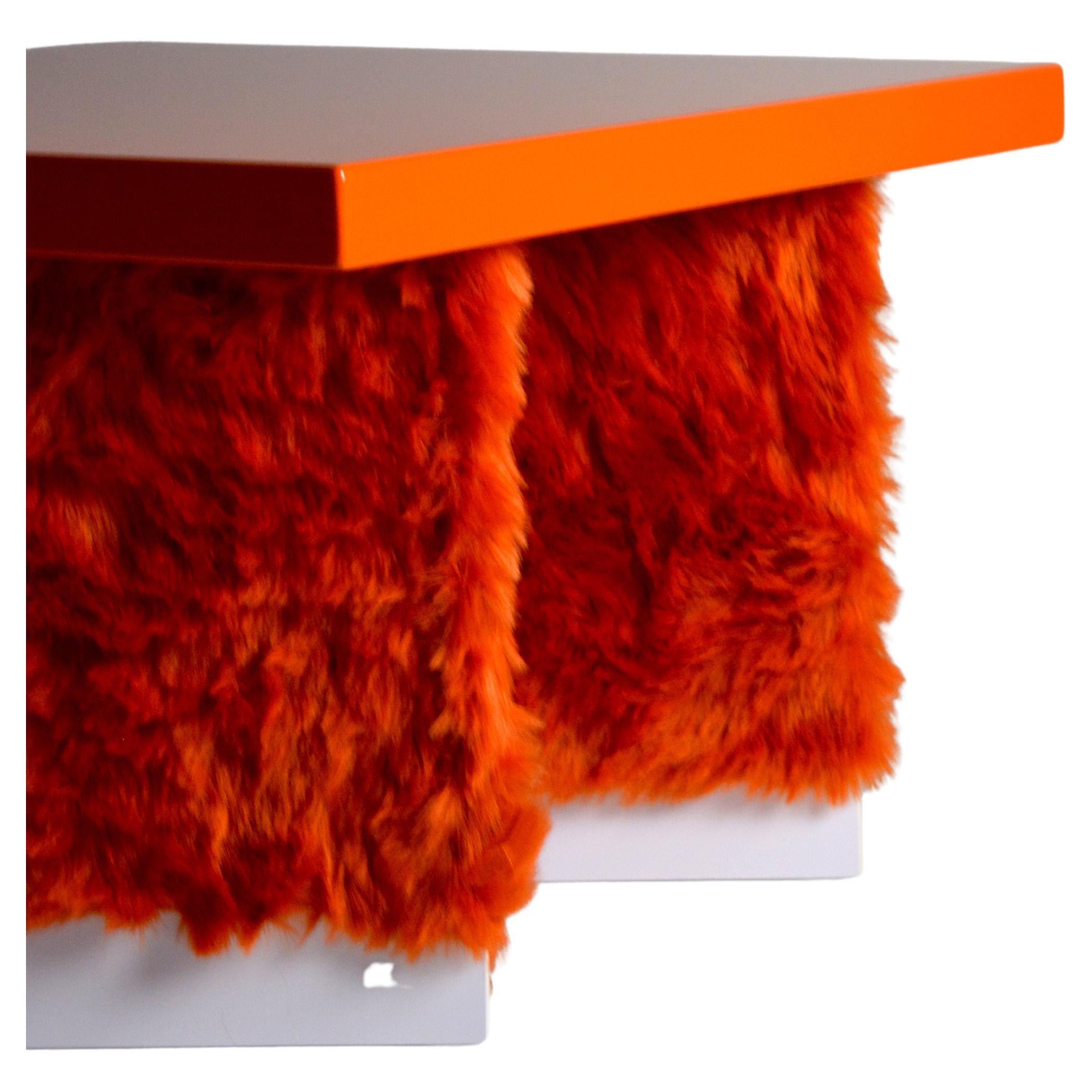 Eccentrico, contemporary coffee table orange fur-lacquered wood by Studio Greca For Sale