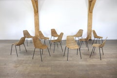 Lot de 11 chaises de salle à manger en rotin par Gian Franco Legler, années 1950