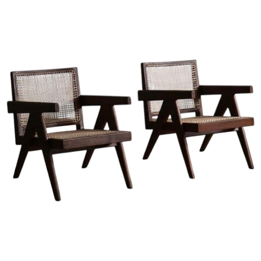 Pierre Jeanneret Lounge Chairs PJ-SI-29-A In Teak And Cane, 1950s