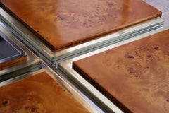 Vintage Coffee Table in walnut Burlwood, Chrome and Brass, Italy 1970s