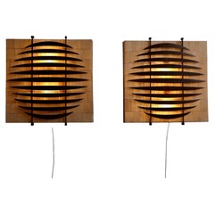 Sculptural Wall Lights In Walnut And Paper, Italy 1970s