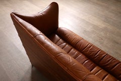 Sofa im Mid-Century-Stil aus cognacfarbenem Leder und Holz von Pacific Green, Australien, 1980er Jahre