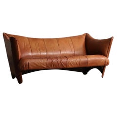 Mid-Century Sofa In Cognac Leather And Wood By Pacific Green, Australia 1980s