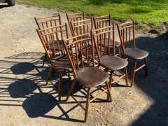 Set of Eight Double Rod Back Farm Chairs
