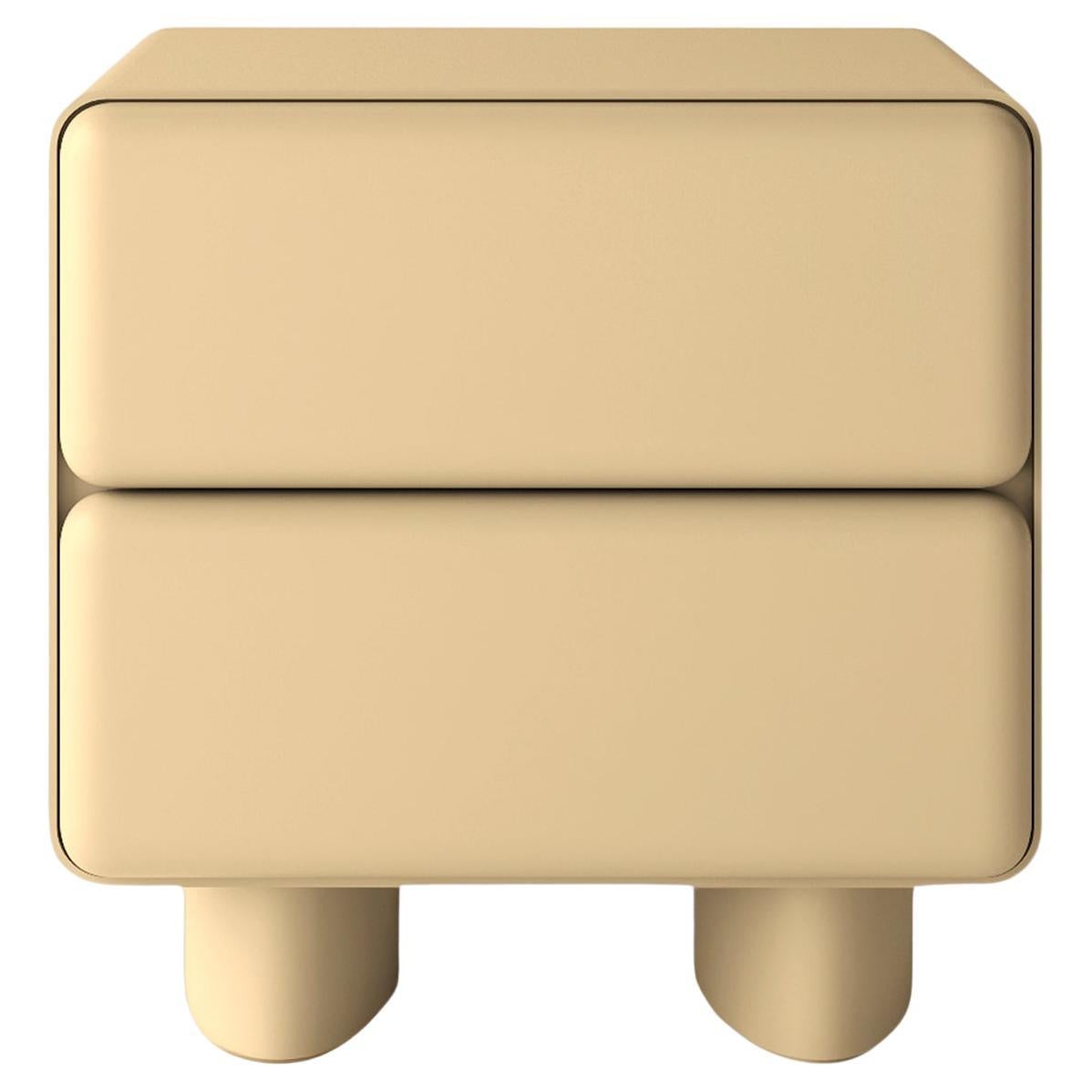Nachttisch mit 2 Schubladen von Tombul mit Push-to-Open Mechanismus, Butterbeige