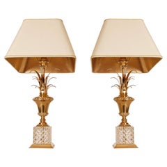 Vintage Table Lamps Hollywood Regency Crystal Gold Reed Modern Lamps a Pair