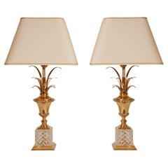 Vintage Table Lamps Hollywood Regency Crystal Gold Reed Modern Lamps a Pair