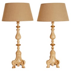 1980s Vintage Table Lamps France Cream and Gold