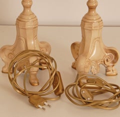 1980s Vintage Table Lamps France Cream and Gold