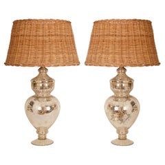 Vintage French Country Lamps Glass Table Lamps Faux Mercury Glass Modern A Pair