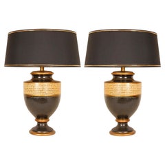 Vintage Ceramic Lamps French Vase Lamps Gold Beige Black Traditional a Pair