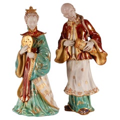 Sculptures de style chinoiserie d'Eugenio Pattarino, terre cuite émaillée, années 1950
