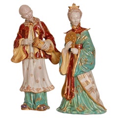 Sculptures de style chinoiserie d'Eugenio Pattarino, terre cuite émaillée, années 1950
