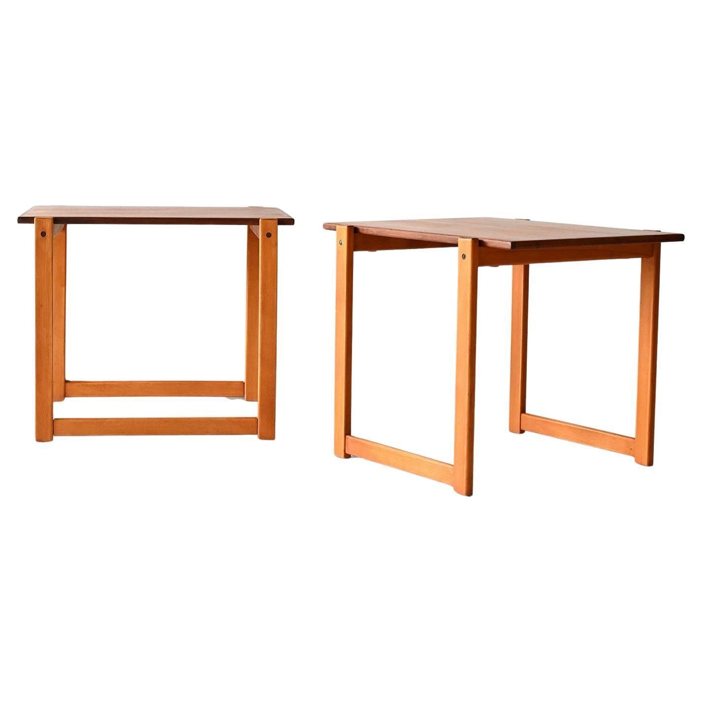 Coppia tavolini scandinavi vintage in teak e faggio in vendita