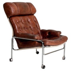 Leather and chrome-plated steel armchair, Sweden, 1960s/1970s