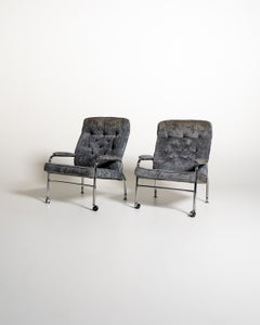 Scandinavian armchairs in velvet and steel, 1970s
