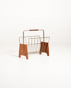 Porte-revues scandinave en teck et laiton, années 60