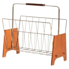 Porte-revues scandinave en teck et laiton, années 60