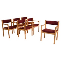 Set of 6 beechwood chairs with armrests, Denmark, 1960s