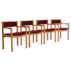 Set of 4 beechwood chairs with armrests, Denmark, 1960s
