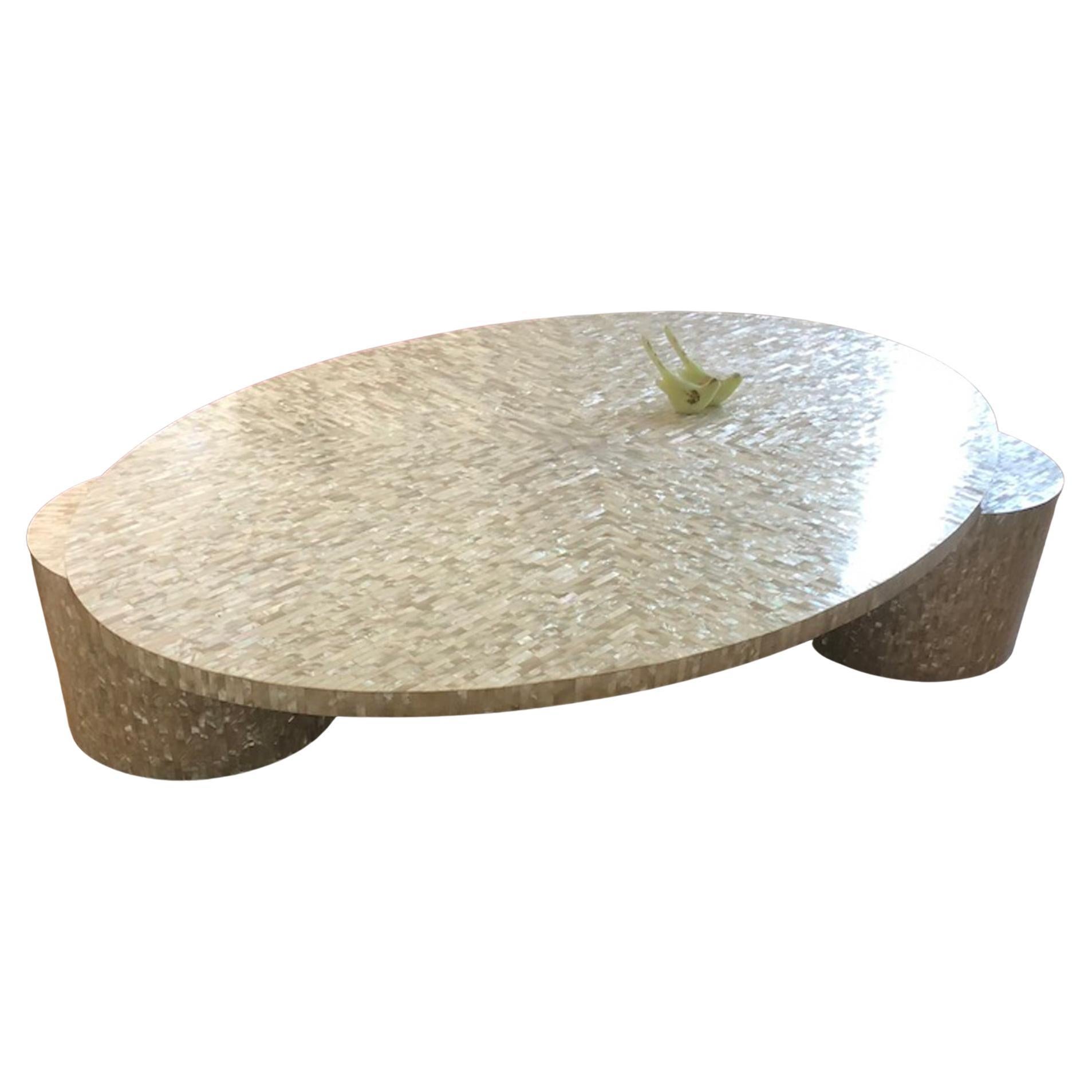 Splendid unique Memphis style mother of pearl coffee table
