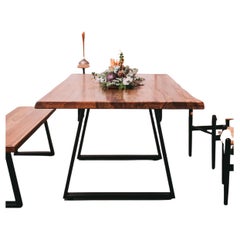 In Time for the Holidays! Solid Live Edge Teak Dining Table in Autumn/Metal Legs