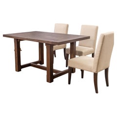 Mesa de comedor de granja contemporánea de madera maciza de teca arenada Cacao