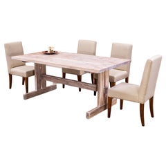 Mesa de comedor rústica moderna de teca maciza de 2" en acabado arenado blanqueado al sol